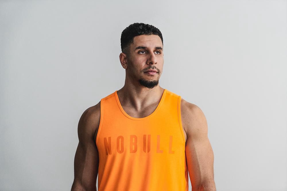 NOBULL Men's Tank Tops - Neon Orange - Ireland (9067YXQHV)